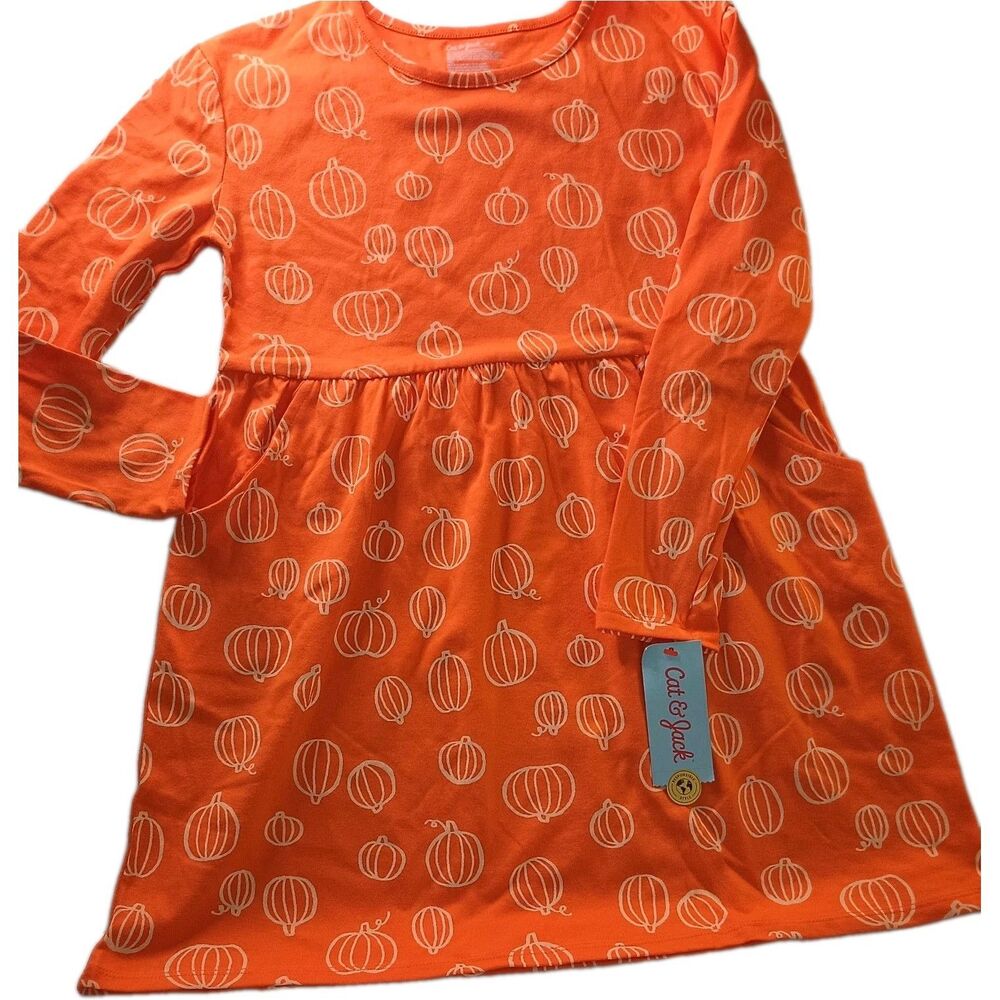 CAT & JACK  Girls Size 8 Orange Pumpkin A-Line Fall Dress. NEW   (P0041B6) CUTE!